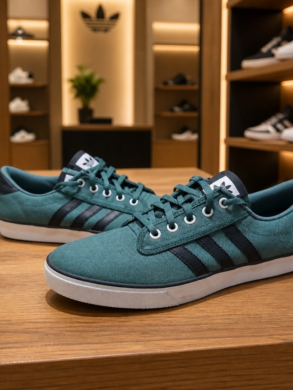 adidas Men's Teal Low-Top Canvas Sneakers with Black Stripes